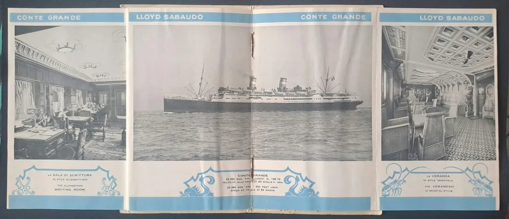 Conte Grande fold-out ship photograph with writing room and veranda