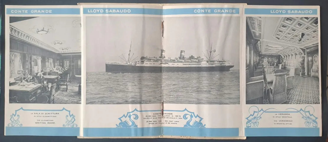 Conte Grande fold-out ship photograph with writing room and veranda