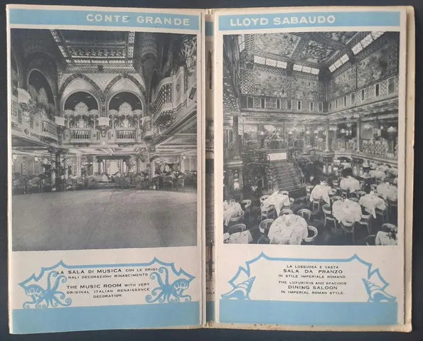 Conte Grande music room and dining saloon photographs