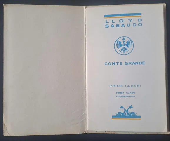 Lloyd Sabaudo Conte Grande first-class brochure title page
