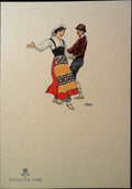 Cosulich Line Oceania menu card cover featuring a dancing couple in traditional costume