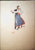 Amazzonia menu card cover with an illustrated dancing couple and brown stain
