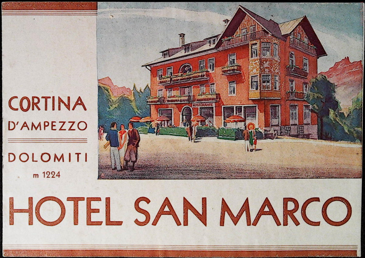 Hotel San Marco Cortina d’Ampezzo brochure with colourful summer illustration of the hotel