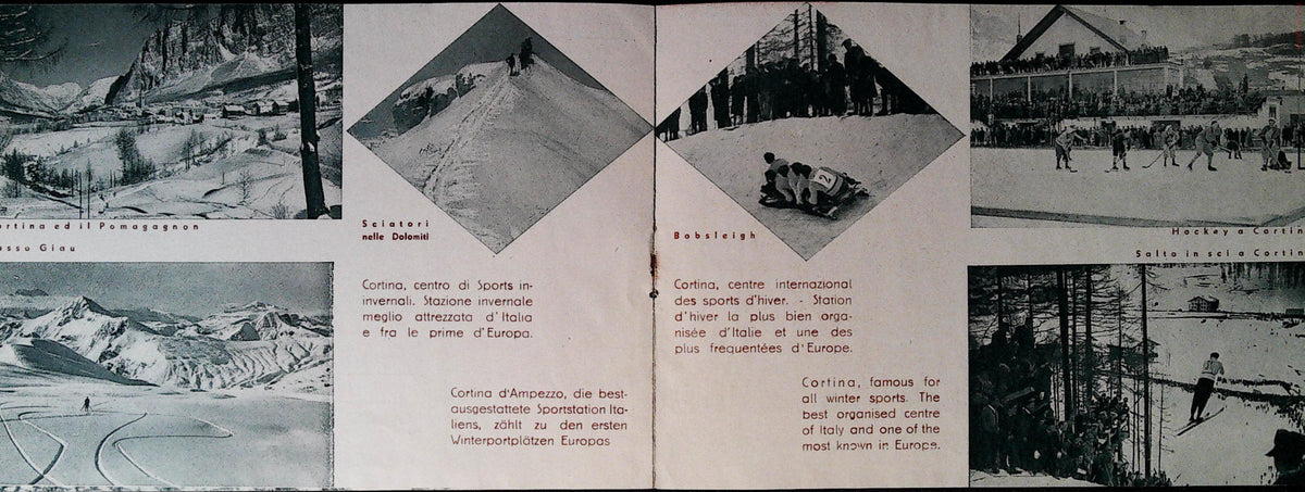 Cortina winter sports photographs showing skiing, bobsleigh and ice hockey
