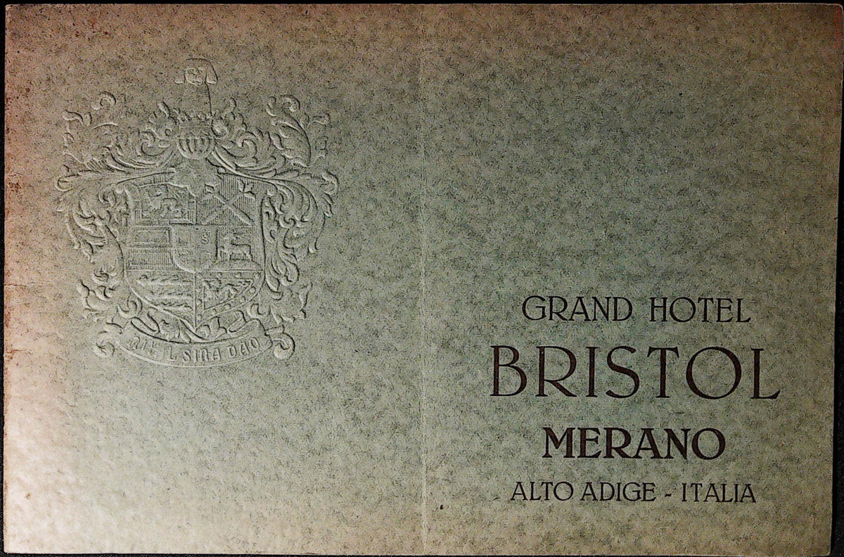 Grand Hotel Bristol Merano brochure cover with embossed heraldic crest