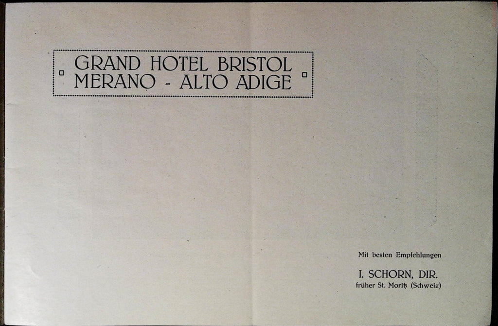 Grand Hotel Bristol Merano title page naming director I. Schorn