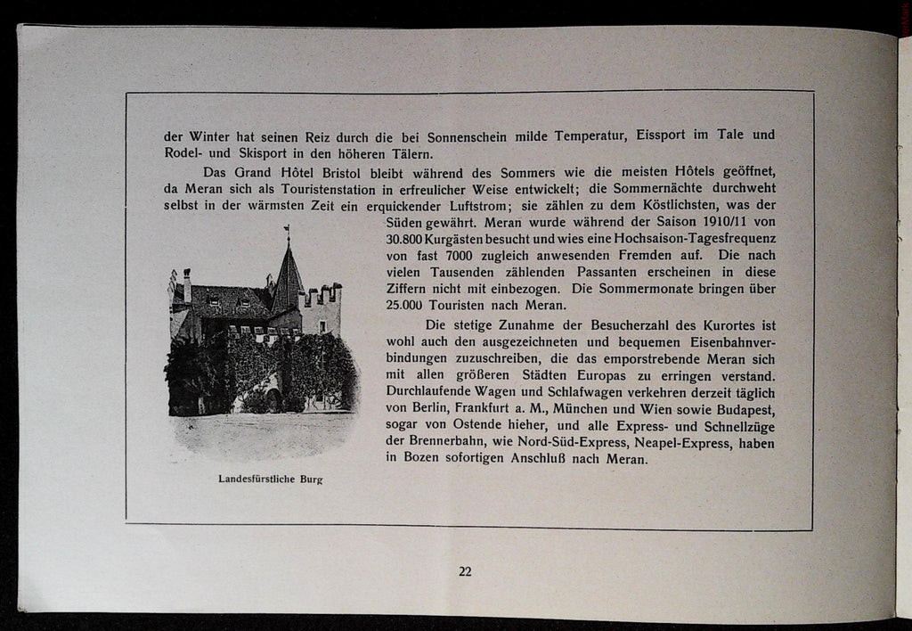 German tourism text referencing the 1910/11 season