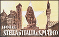 Hotel Stella d’Italia e S. Marco Florence luggage label with lion statue, white star and Florence landmarks