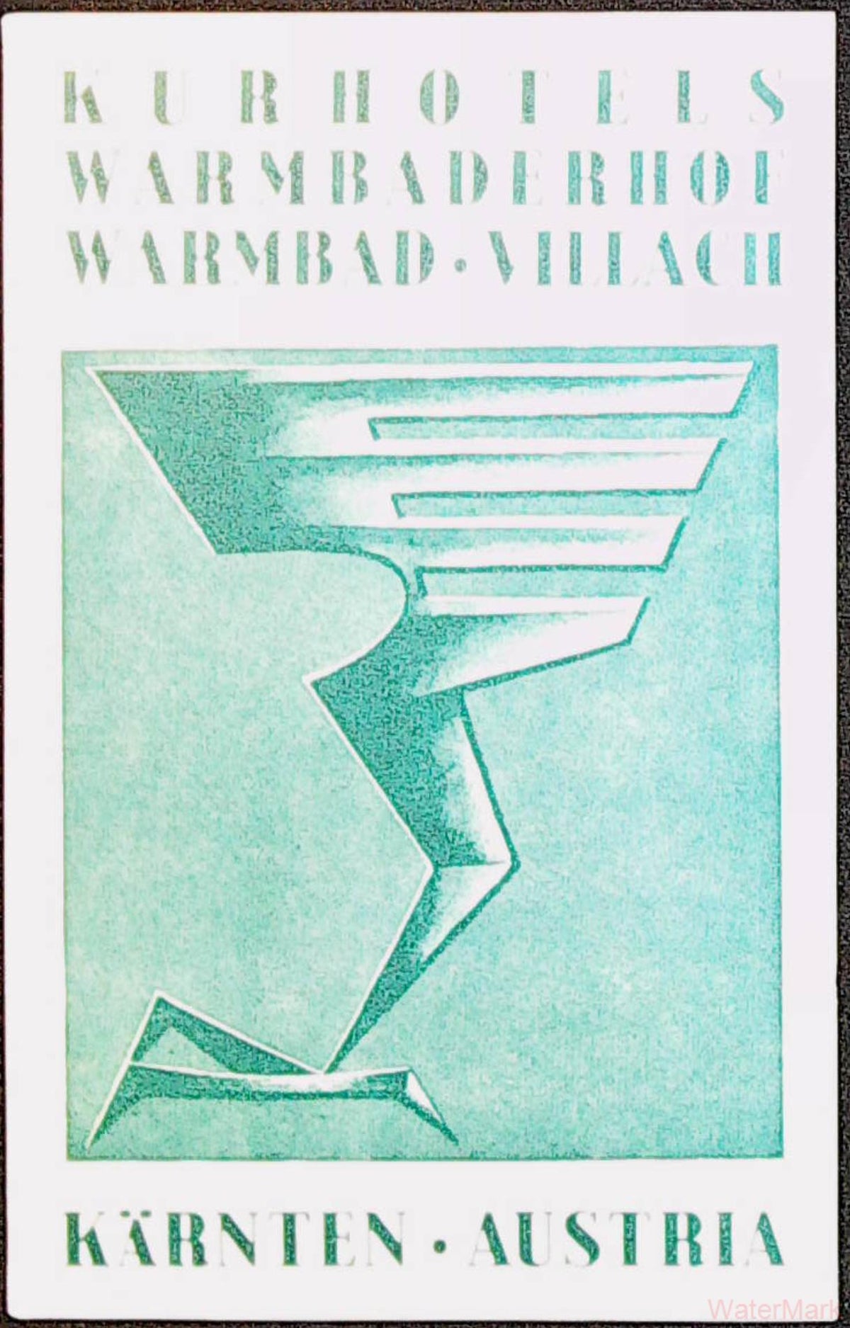 Kurhotels Warmbaderhof Warmbad-Villach Austria luggage label with a green winged-foot design and white border